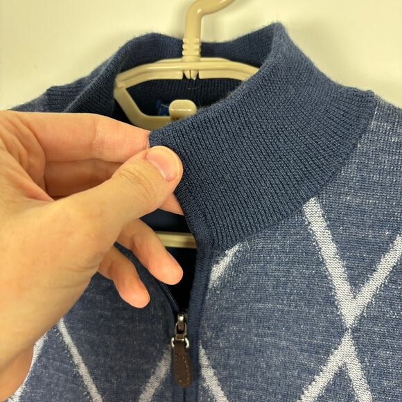 Smith & Tweed Golf Sweater Vest Merino Wool Blue Argyle quarter-zip Medium Prep - Picture 4 of 9